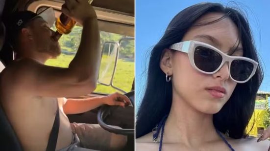 Vídeos entregues à Polícia Civil mostram o caminhoneiro Matheus Henrique Poly Garcia ingerindo bebida alcoólica antes do acidente que matou uma estudante de 19 anos em Jacupiranga - Imagem: Reprodução e Redes Sociais