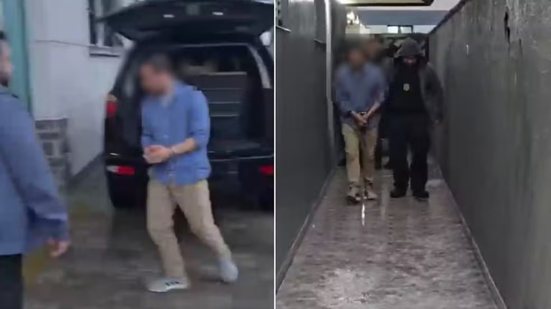 Suspeito foi preso na Ponta da Praia, em Santos, durante a Operação Bogotá, que investiga esquema de agiotagem e lavagem de dinheiro que teria movimentado R$ 52,5 milhões - Imagem: Divulgação/Polícia Civil