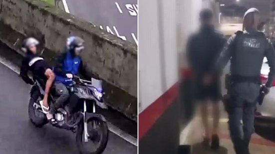 Polícia Militar prendeu um dos suspeitos do roubo ocorrido na Avenida Senador Feijó, em Santos. - Imagem: Divulgação / Polícia Militar