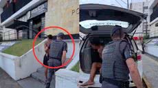 Suspeito foi preso em Registro após ameaçar e agredir a ex-companheira, que estava visivelmente abalada e com hematomas - Foto: Divulgação/ 14ºBPMi