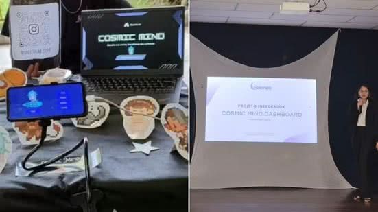 Estudantes de Mongaguá criaram o jogo digital "Cosmic Mind", projeto educacional voltado ao estímulo de habilidades cognitivas em crianças com TDAH e ao acompanhamento do desempenho por familiares e profissionais - Imagem: Reprodução/Instagram e Arquivo Pessoal