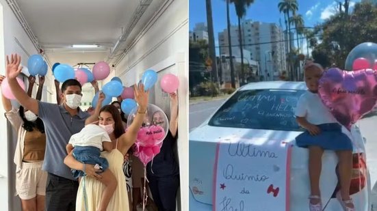 Helena, de 4 anos, comemora o fim da primeira fase da quimioterapia com festa organizada no hospital após meses de tratamento contra a leucemia - Imagem: Arquivo Pessoal
