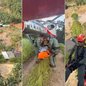 Resgate de idoso de 100 anos foi realizado por equipes do helicóptero Águia após a cheia impedir o acesso terrestre à propriedade rural em Eldorado (SP) - Imagem: Defesa Civil de SP/Divulgação