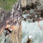 O resgate, filmado, mostra a dificuldade enfrentada pelo bombeiro em uma área sinalizada como perigosa, onde a criança ficou presa - Imagem: Reprodução