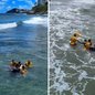 A equipe de resgate estava atenta e reagiu prontamente ao notar dificuldade das vítimas em retornar à faixa de areia - Imagem: Reprodução / G1
