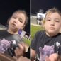 Safina, de 8 anos, viralizou após demonstrar surpresa ao ser convidada para participar da festa de aniversário de uma desconhecida durante um passeio pela orla de Santos - Imagem: Arquivo Pessoal