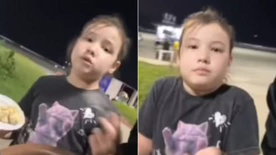 Safina, de 8 anos, viralizou após demonstrar surpresa ao ser convidada para participar da festa de aniversário de uma desconhecida durante um passeio pela orla de Santos - Imagem: Arquivo Pessoal