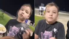 Safina, de 8 anos, viralizou após demonstrar surpresa ao ser convidada para participar da festa de aniversário de uma desconhecida durante um passeio pela orla de Santos - Imagem: Arquivo Pessoal