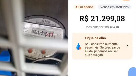 Um morador do bairro Saboó, em Santos, recebeu uma conta de água de R$ 21.299,08 em setembro de 2026. Após reclamar no Procon, teve a fatura reduzida para R$ 264,23 - Imagem: Arquivo Pessoal