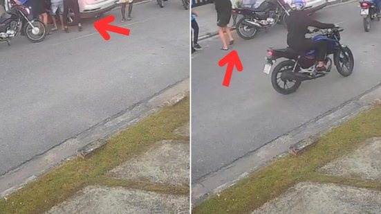 Imagens mostram o momento em que a vítima é abordada e levada à força por criminosos em três motocicletas - Imagem: Reprodução
