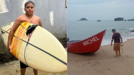 Michel, de 10 anos, utilizou a prancha para manter casal flutuando até chegada de ajuda na Prainha Branca. - Imagem: Arquivo Pessoal