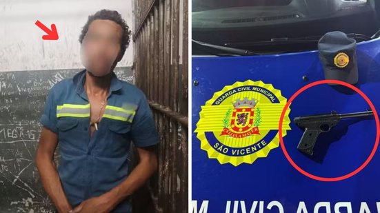 A Guarda Civil Municipal agiu rapidamente após receber denúncias de um homem armado nas proximidades da Igreja Nossa Senhora do Amparo - Foto: Divulgação/ Prefeitura de São Vicente/ Reprodução