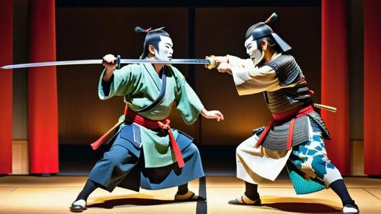 Teatro Nô japonês. Entre a rigidez da madeira e a delicadeza do gesto, a máscara sugere o invisível - Imagem: Reprodução