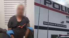 Homem de 44 anos foi preso em flagrante após uma mulher de 50 anos ser encontrada gravemente ferida em uma residência no bairro Embaré, em Santos. O caso é investigado pela Polícia Civil como tentativa de feminicídio - Imagem: Polícia Civil e Gyovanna Soares