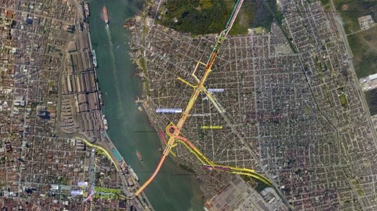 Túnel Santos-Guarujá vai ter um tamanho de 1,255 km de extensão e um investimento de R$ 5,78 bilhões - Imagem: Reprodução