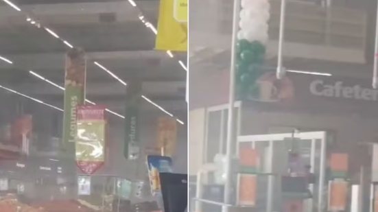 “Nevoeiro” causado por vazamento em equipamento de refrigeração assusta clientes em supermercado de São Vicente - Imagem: Reprodução/Redes Sociais