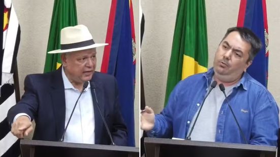 Amarildo Carlos Simoni Lopes (PSD), à esquerda, fez referências à orientação sexual de Jefferson Pécori (PT), à direita, durante discussão sobre uma obra pública na Câmara de Registro. A fala foi repudiada por uma comissão da OAB - Imagem: Reprodução/Facebook