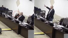 Vereador Amarildo Carlos Simoni durante sessão na Câmara de Registro, onde ocorreu o gesto que motivou pedido de cassação por sindicato de servidores - Imagem: Câmara de Registro