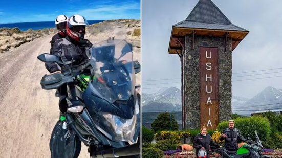 Rosana e Nicolas Cardoso durante a viagem de motocicleta que saiu de Praia Grande e percorreu mais de 13,5 mil quilômetros até Ushuaia, no extremo sul da Argentina - Imagem: Reprodução/Instagram