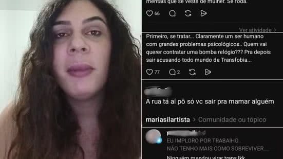 Maria Sil, artista trans de Santos, foi alvo de ataques transfóbicos após publicar um vídeo pedindo oportunidades de emprego. Ela afirma ter enviado mais de 500 currículos em dois anos e participado de apenas três entrevistas - Imagem:  Reprodução