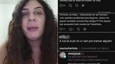 Maria Sil, artista trans de Santos, foi alvo de ataques transfóbicos após publicar um vídeo pedindo oportunidades de emprego. Ela afirma ter enviado mais de 500 currículos em dois anos e participado de apenas três entrevistas - Imagem:  Reprodução