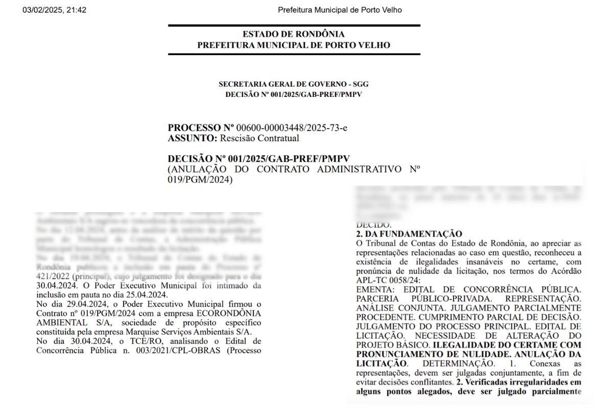 Tribunal de Contas de Rondônia anulou licitação que favorecia a Marquise Infraestrutura, anulando o contrato com a Prefeitura de Porto Alegre