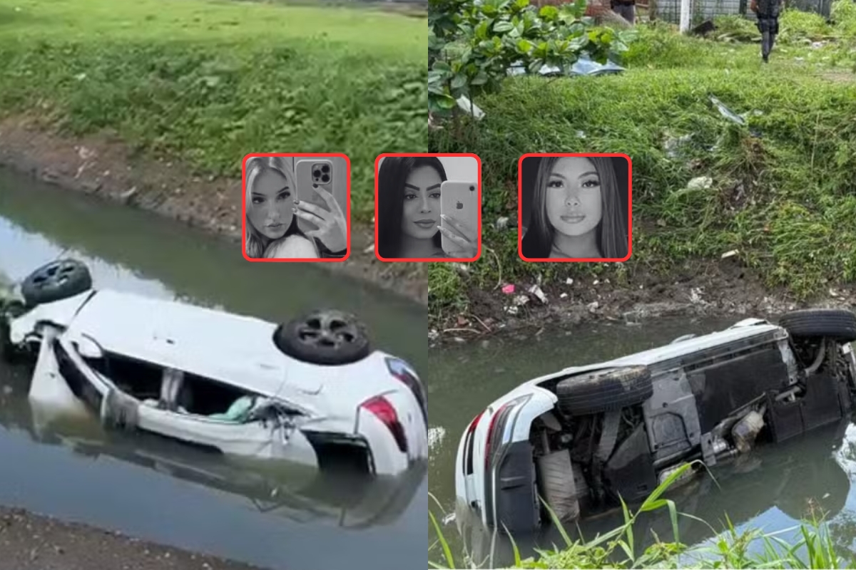 Acidente de carro que ocasionou na morte das jovens. Geovana (à esq.), Bianka (no centro) e Vitória (à dir.) 
