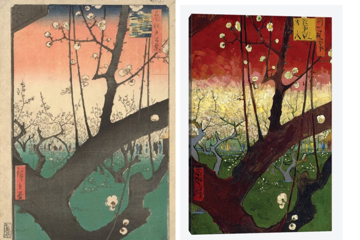 Não é citação, é tradução. Van Gogh aprende com o Japão a cortar, simplificar e respirar a imagem