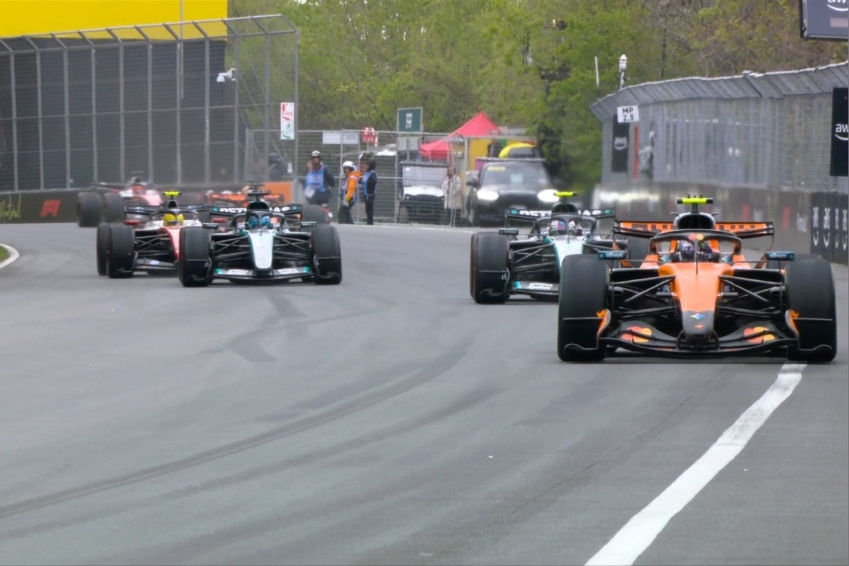 Momento em que Lando Norris assume a liderança - Imagem: F1