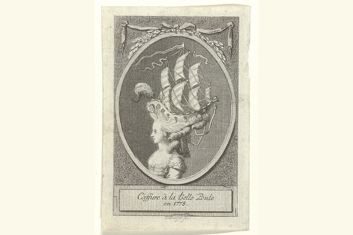 Coëffure à la Belle Poule en 1778, gravura de moda