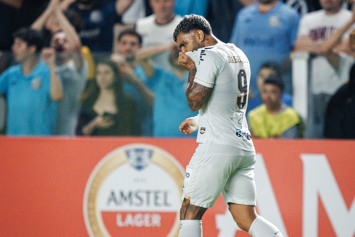 Gabigol marca o 99° gol com a camisa do Santos - Foto: Raul Baretta / Santos FC