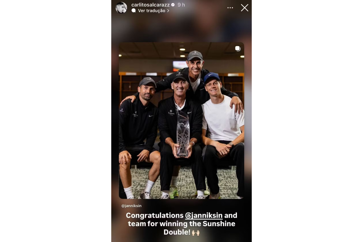 Parabéns de Alcaraz para Sinner - Imagem: Redes Sociais / Carlos Alcaraz