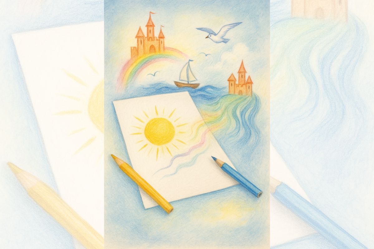Numa folha qualquer… o primeiro gesto do sonho: desenhar o impossível com inocência.
