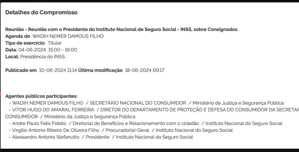 Agenda da reunião.