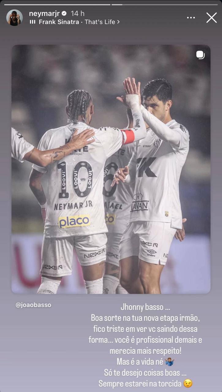 Postagem de Neymar sobre a rescisão de Basso - Foto: Redes Sociais / Neymar Jr.