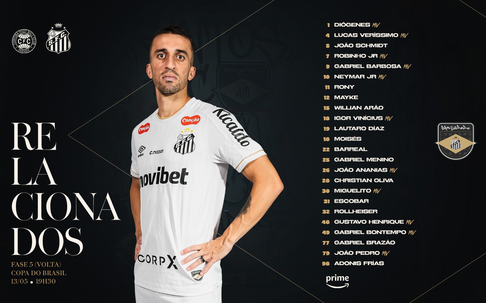 Confira a lista de relacionados para a partida - Imagem: Santos FC
