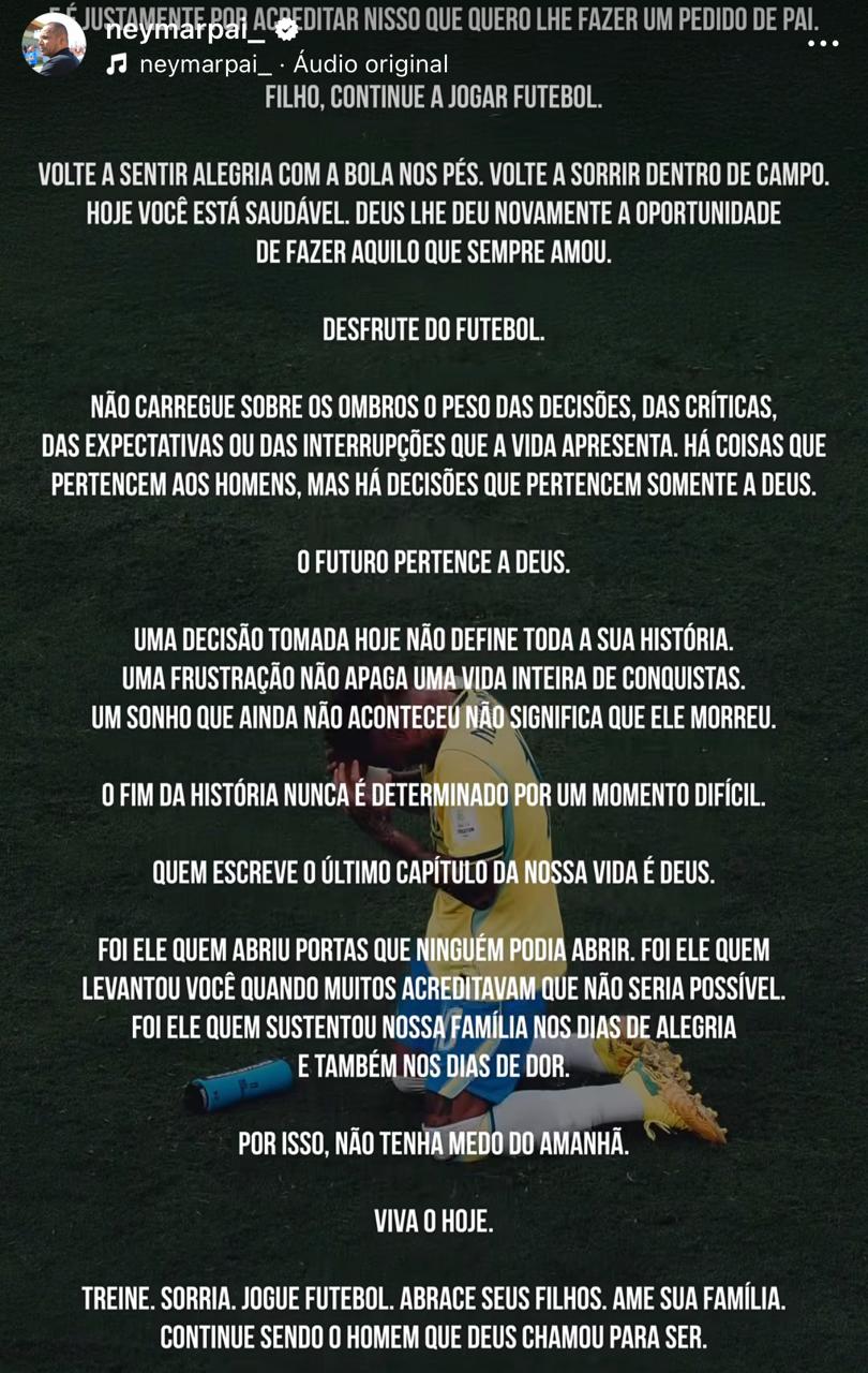 Post de Neymar pai para o filho em suas redes sociais